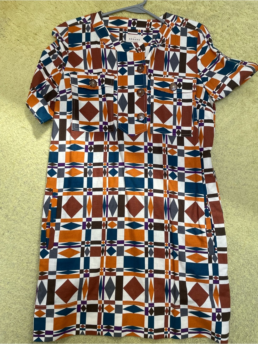 Sezane Short Sleeve Geometric Print Dress